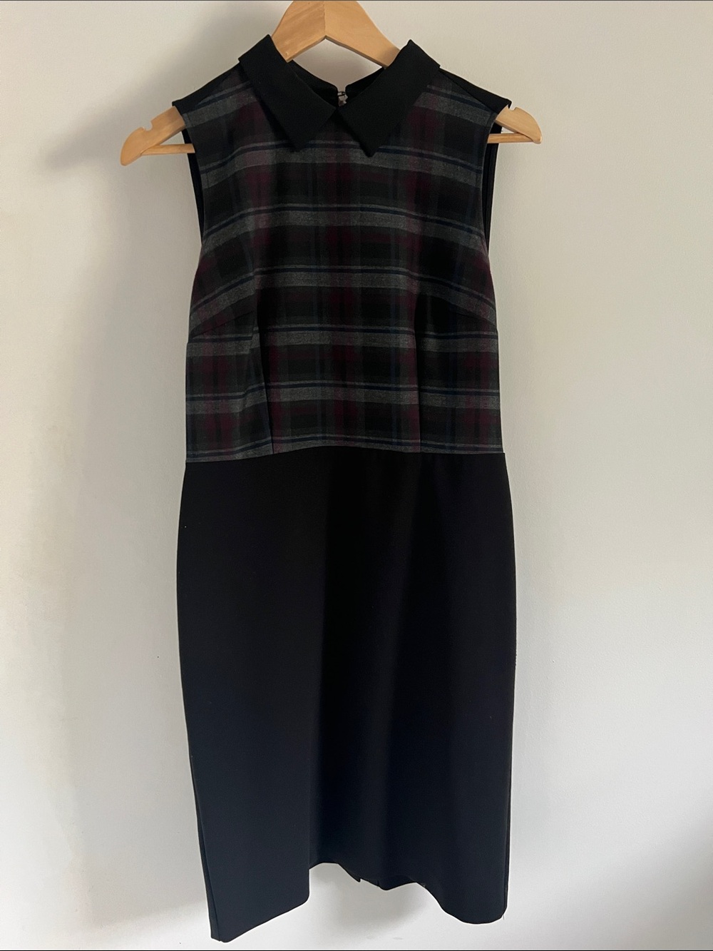 LOFT Black Dress with Dark Plaid Bodice
